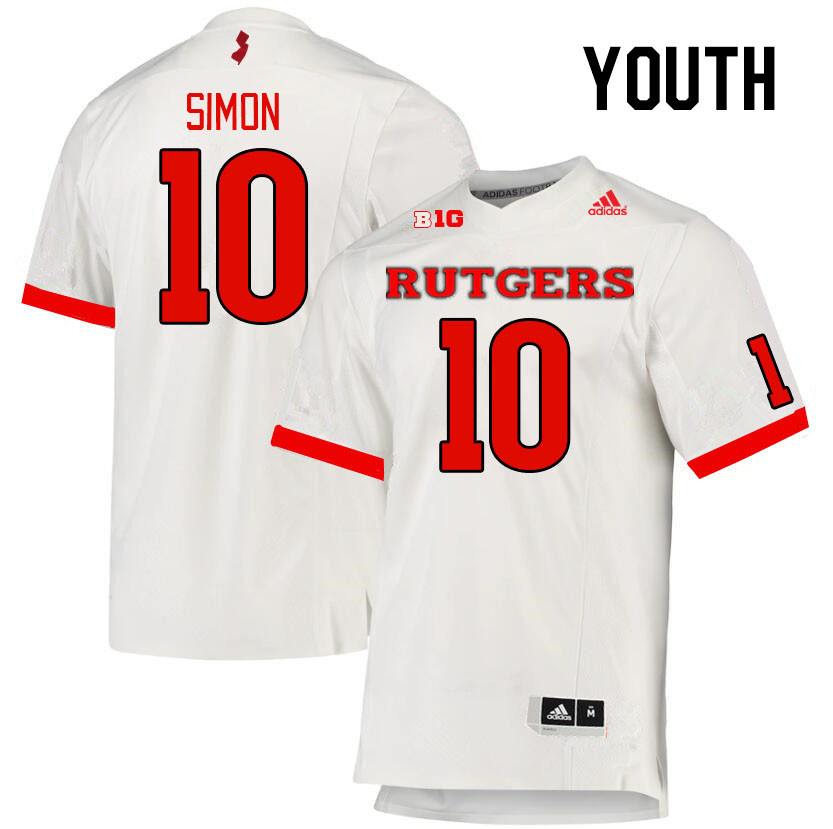 Youth #10 Evan Simon Rutgers Scarlet Knights College Football Jerseys Stitched Sale-White